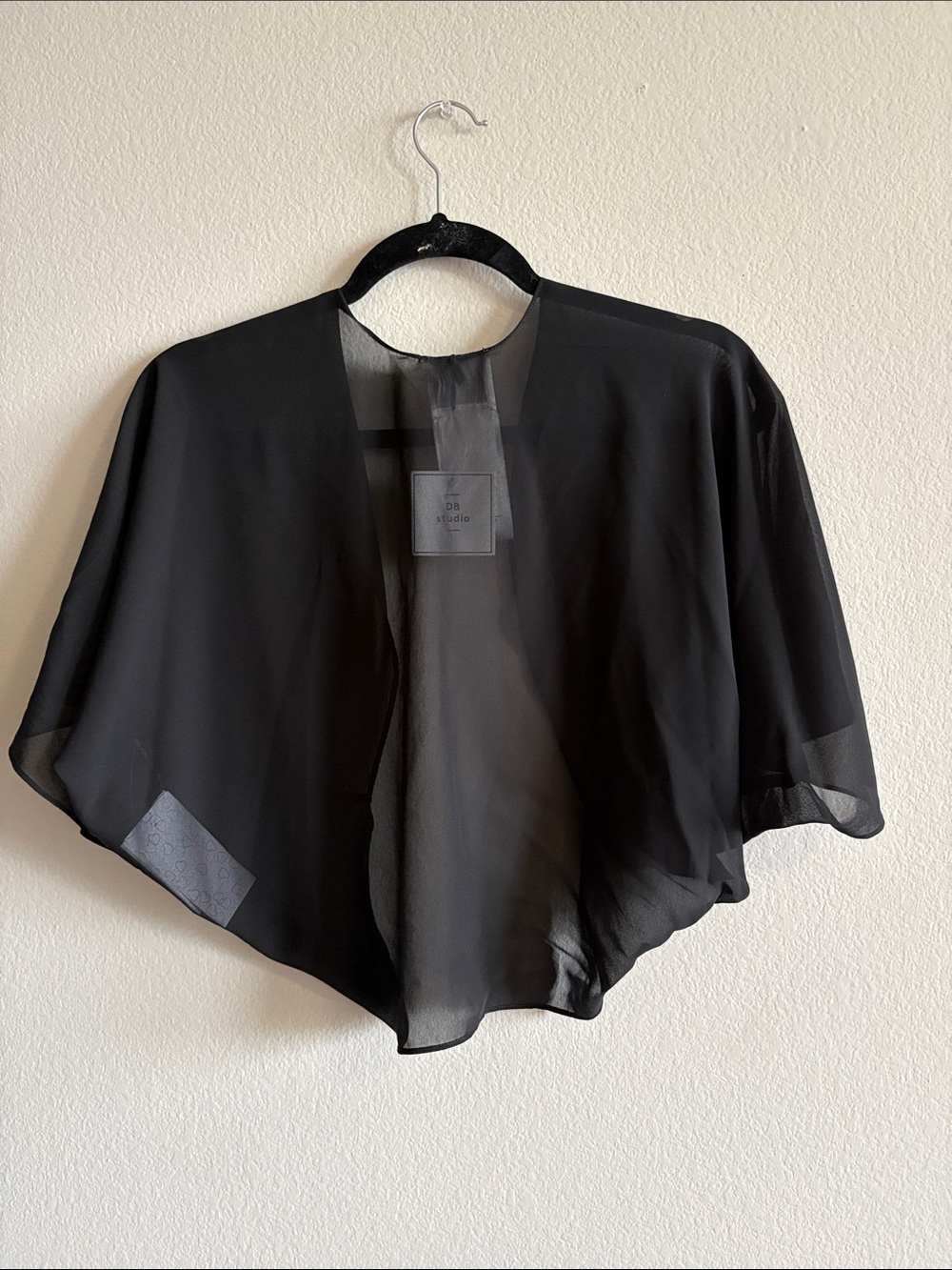 DB Studio Open Front Sheer Flutter Shrug Black Short Sleeve Size 3X NWT - Picture 4 of 5